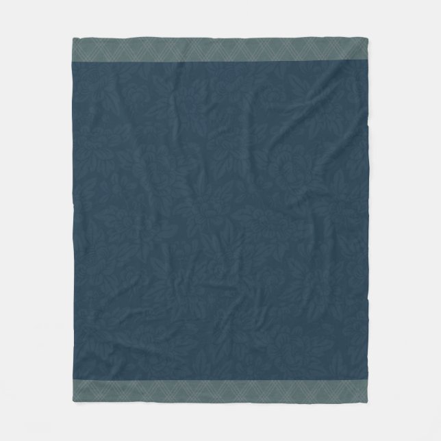 Navy Blue Jacquard Floral Aquamarin Kariert Fleecedecke (Vorderseite)