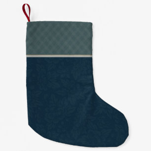 Navy Blue Jacquard Floral Aquamarin Kariert Kleiner Weihnachtsstrumpf