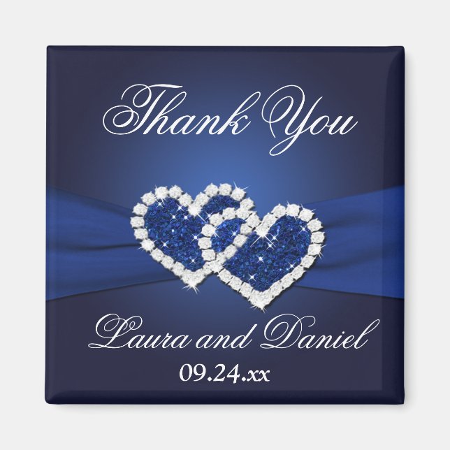 Navy Blue Joined Hearts Gastgeschenk Hochzeit Magn Magnet (Vorne)
