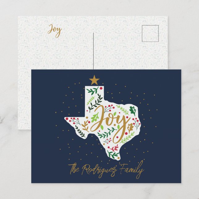 Navy Blue Joy Holiday Blätter Texas Shape Postkarte (Vorne/Hinten)