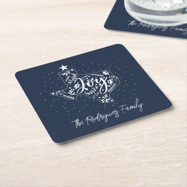 Navy Blue Joy Holiday Blätter Texas Shape Rechteckiger Pappuntersetzer (angewinkelt)