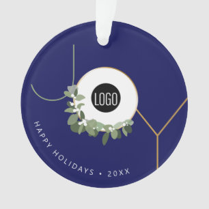 Navy Blue JOY Kranz Frohe Feiertage Logo Promo Ornament