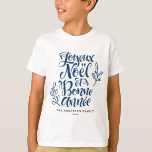 Navy Blue Joyeux Noël und Bonne Année Weihnachten T-Shirt