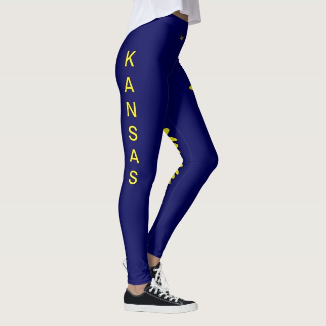 Navy Blue Kansas Staat Blume Sonnenblumen Leggings (Rechts)