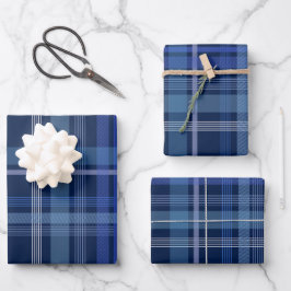Navy Blue Kariert Tartan Niedlich Retro Ästhetik  Geschenkpapier Set