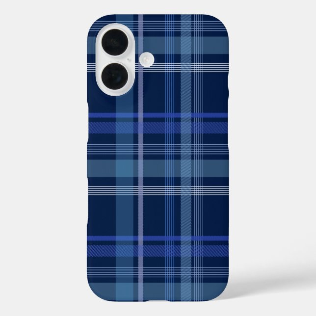 Navy Blue Kariert Tartan Niedlich Retro Ästhetik iPhone 16 Hülle (Rückseite)