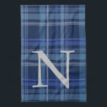 Navy Blue Kariert Tartan Niedlich Retro Monogram Geschirrtuch<br><div class="desc">Navy Blue Kariert Tartan Niedlich Retro Ästhetik Monogram Küchentuch</div>