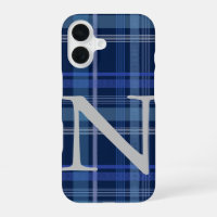 Navy Blue Kariert Tartan Niedlich Retro Monogram