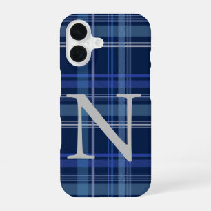 Navy Blue Kariert Tartan Niedlich Retro Monogram iPhone 16 Hülle