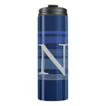 Navy Blue Kariert Tartan Niedlich Retro Monogram