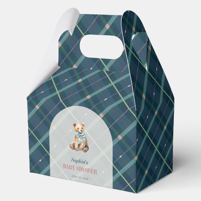 Navy Blue Kariert Teddy Bärenjunge Babydusche Geschenkschachtel (Vorderseite)