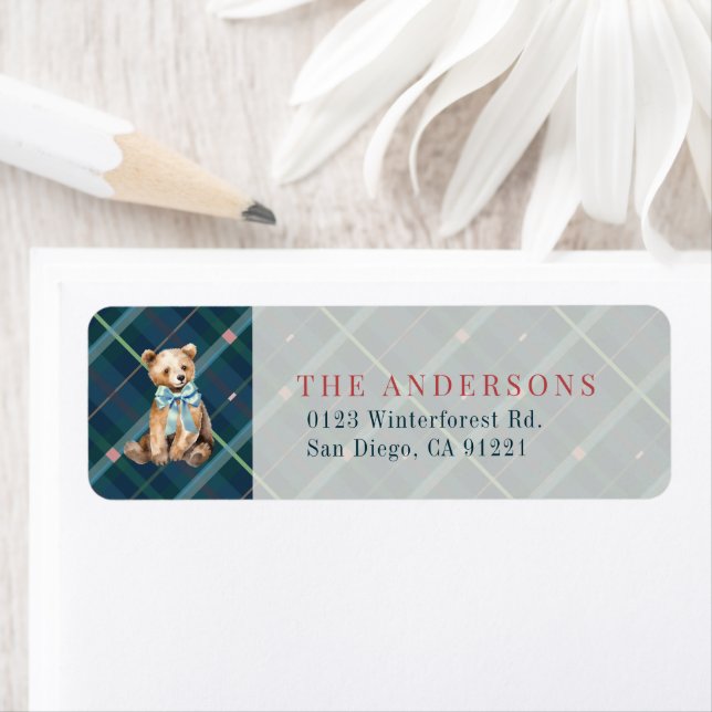 Navy Blue Kariert Teddy Bear Bow Rücksendeadresse (Insitu)
