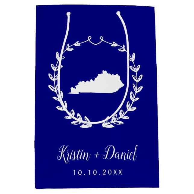 Navy Blue Kentucky Map Wedding Welcome Swag Mittlere Geschenktüte (Vorderseite)