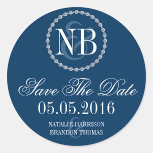 Navy Blue Kristall Save the Date Hochzeitsticker Runder Aufkleber