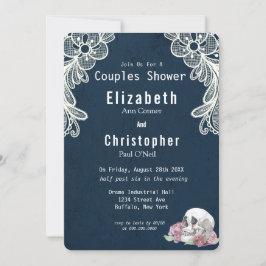 Navy Blue Lace Skull Roses Paare Dusche Einladung