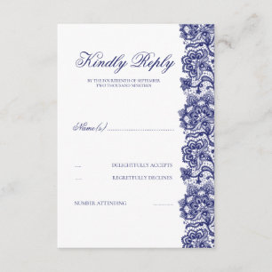 Navy Blue Lace Wedding RSVP Karte