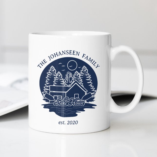 Navy Blue Lake House Nautical Anchor Familienname Kaffeetasse (Von Creator hochgeladen)