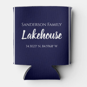 Navy Blue Lakehouse Familienname Kartenkoordinate Dosenkühler