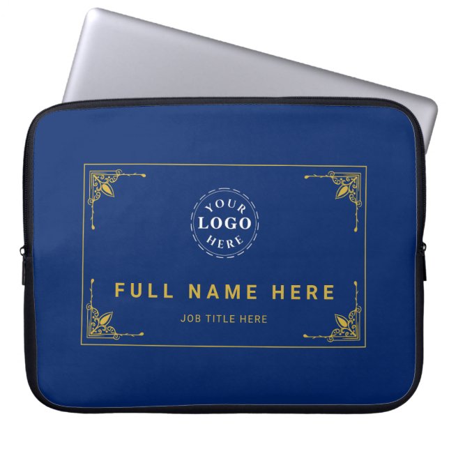 Navy Blue Laptop Bag with Name and Job Title Laptopschutzhülle (Vorderseite)