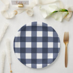Navy Blue Large Classic Gingham Karo Kariert Pappteller<br><div class="desc">Moderner Sommer Trend,  Picknick Gingham kariertes Tartan Muster in Marineblau und Weiß.</div>