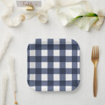Navy Blue Large Classic Gingham Karo Kariert Pappteller<br><div class="desc">Moderner Sommer Trend,  Picknick Gingham kariertes Tartan Muster in Marineblau und Weiß.</div>