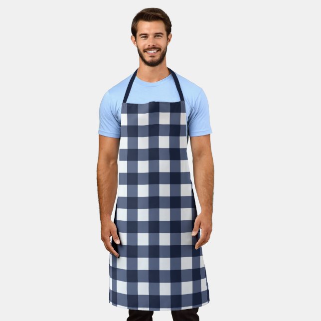 Navy Blue Large Classic Gingham Karo Kariert Schürze (Getragen)