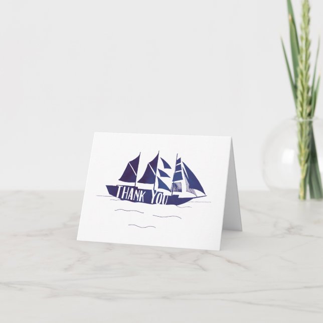 Navy Blue Large Ship Sail Boat Danke Note Card (Vorderseite)