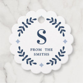 Navy Blue Laurel Wreath Monogram Favor Tag Geschenkanhänger