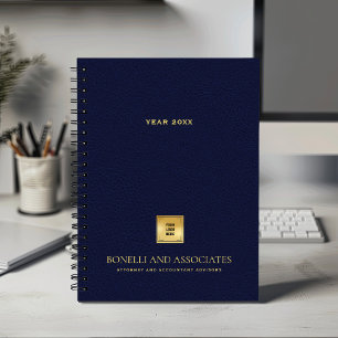Navy Blue Leather Look Firmenlogo und Name Planer