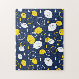 Navy Blue Lemon Art - Erfrischendes Citrus Design