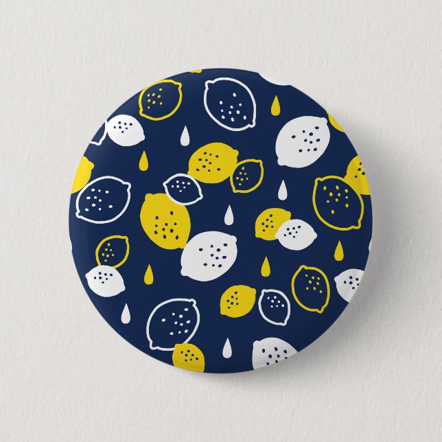 Navy Blue Lemon Art - Erfrischendes Citrus Design Button (Vorderseite)