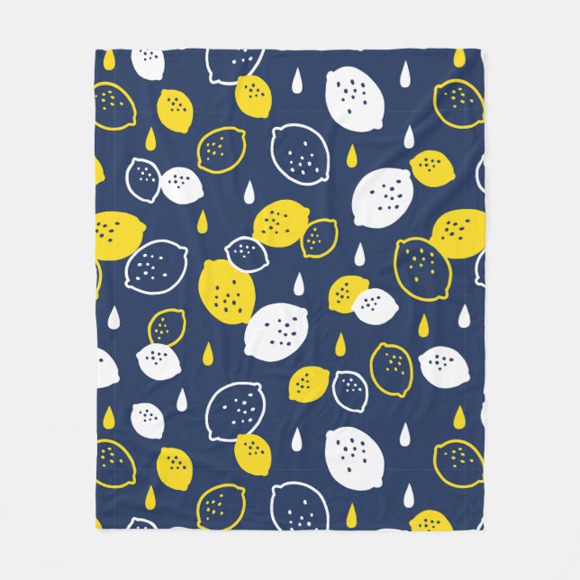 Navy Blue Lemon Art - Erfrischendes Citrus Design Fleecedecke (Vorderseite)