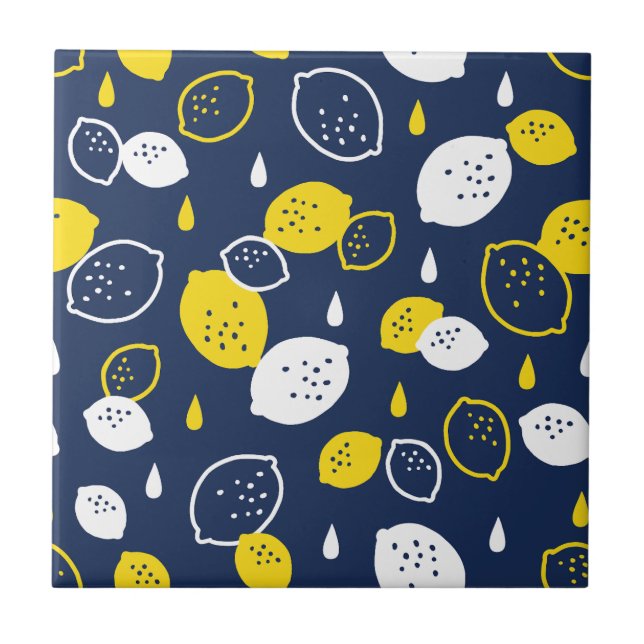 Navy Blue Lemon Art - Erfrischendes Citrus Design Fliese (Vorderseite)