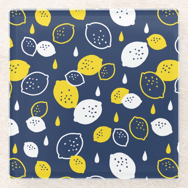 Navy Blue Lemon Art - Erfrischendes Citrus Design Glasuntersetzer (Vorderseite)