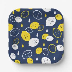 Navy Blue Lemon Art - Erfrischendes Citrus Design Pappteller