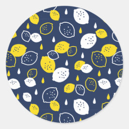 Navy Blue Lemon Art - Erfrischendes Citrus Design Runder Aufkleber