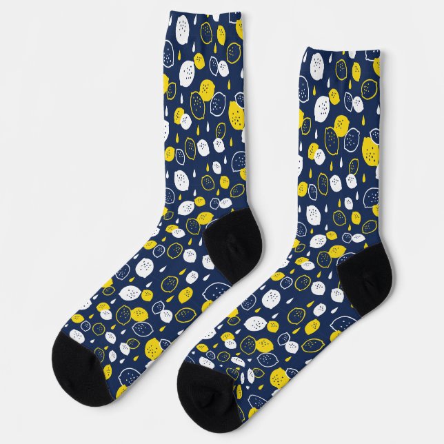 Navy Blue Lemon Art - Erfrischendes Citrus Design Socken (Linkes Detail)