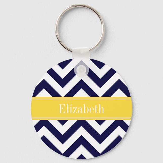 Navy Blue Lg Chevron Pineapple Name Monogram Schlüsselanhänger (Vorderseite)