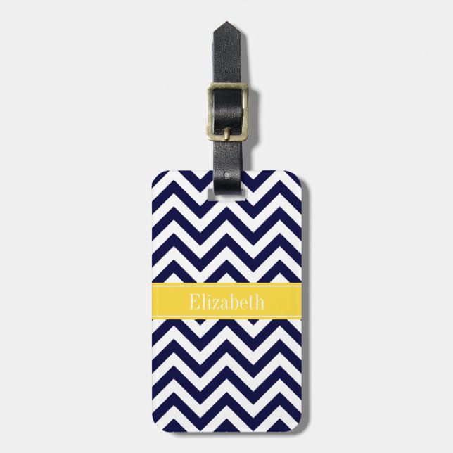 Navy Blue Lg Zickzack Ananas Name Monogram Gepäckanhänger (Vorderseite vertikal)