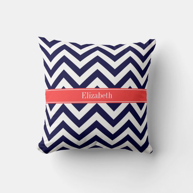 Navy Blue Lg Zickzack Cornname Monogram Kissen (Vorderseite)