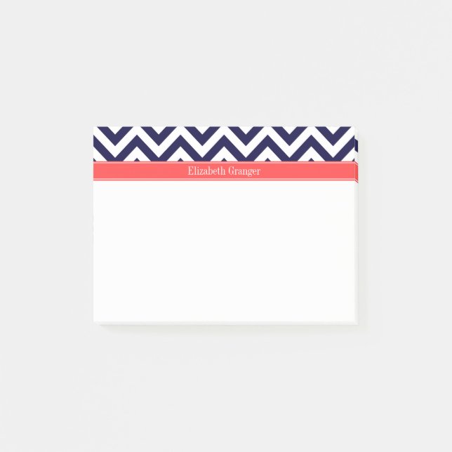 Navy Blue Lg Zickzack Cornname Monogram Post-it Klebezettel (Vorderseite)