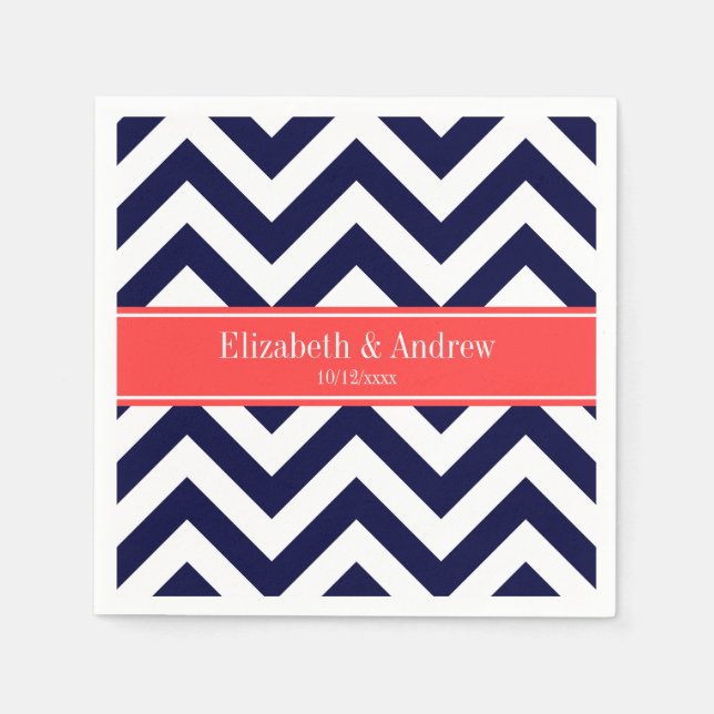 Navy Blue Lg Zickzack Cornname Monogram Serviette (Vorderseite)