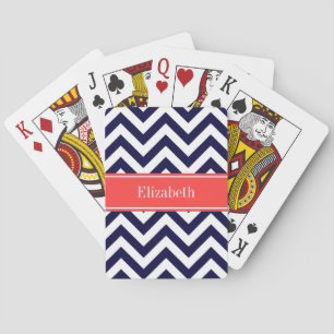 Navy Blue Lg Zickzack Cornname Monogram Spielkarten