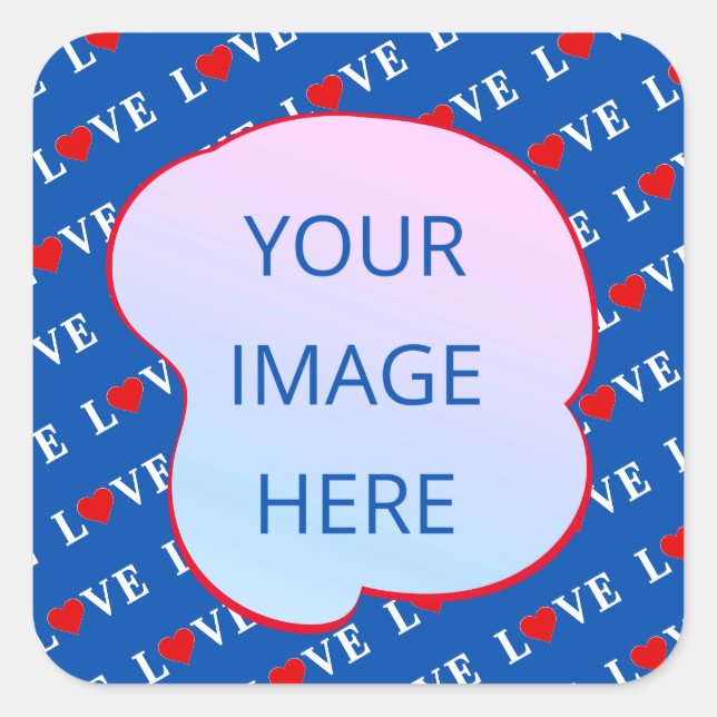 Navy Blue LIEBE Heart Quadratischer Aufkleber (Vorderseite)