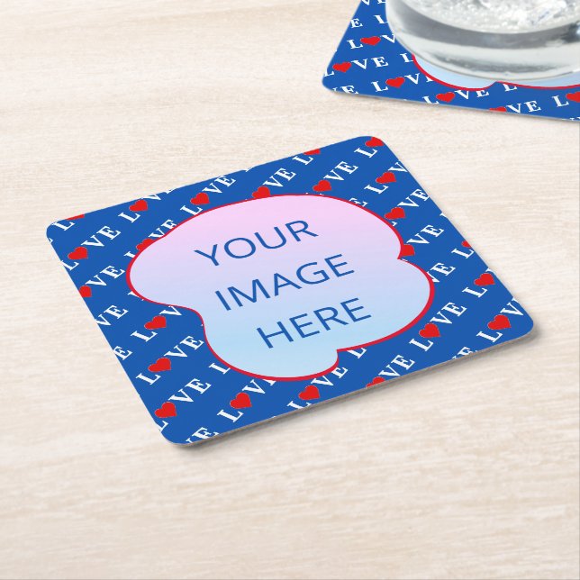 Navy Blue LIEBE Heart Rechteckiger Pappuntersetzer (angewinkelt)