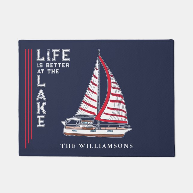 Navy Blue Life is Better at Lake Nautical Boat Fußmatte (Vorderseite)