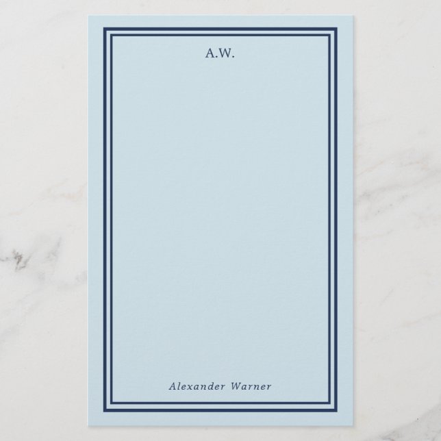 Navy Blue Light Blue Mit Monogramm Stationery Briefpapier (Vorderseite)