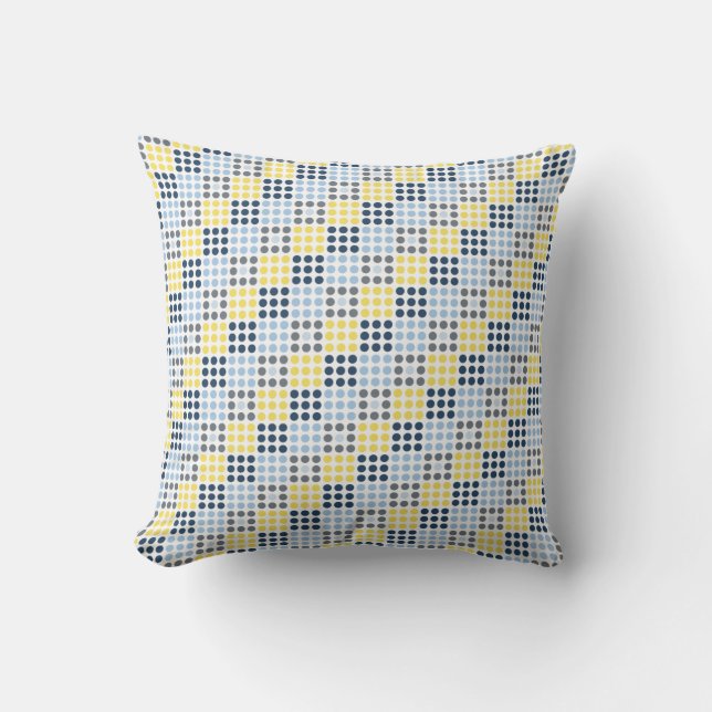 Navy Blue, Light Blue, Yellow und Gray Square Kissen (Vorderseite)