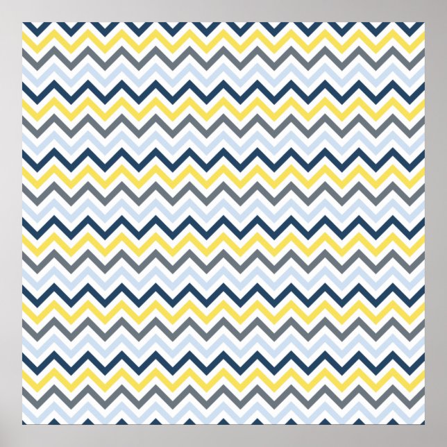 Navy Blue, Light Blue, Yellow und Gray Zickzack Poster (Vorne)
