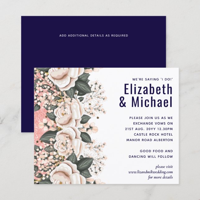 Navy Blue Light Pink Floral Wedding Budget (Vorne/Hinten)